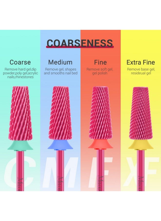 Professional 5 In 1 Nail Drill Bits, 3/32'' Carbide Tungsten Multi-Function Bits, Suitable For Manicure Pedicure Cuticle Gel Polishing, Technicians Bits, Pink Blossom, Series Bit-M