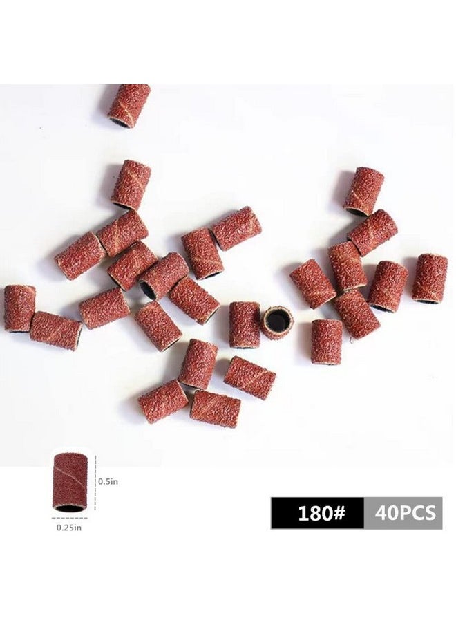 40 Pcs Sanding Bands Nail Manicure #180 Grit File Sand Piece Set For Nail Drill Bits, Comes With A Mandrel