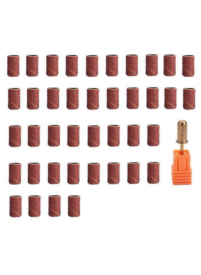40 Pcs Sanding Bands Nail Manicure #180 Grit File Sand Piece Set For Nail Drill Bits, Comes With A Mandrel