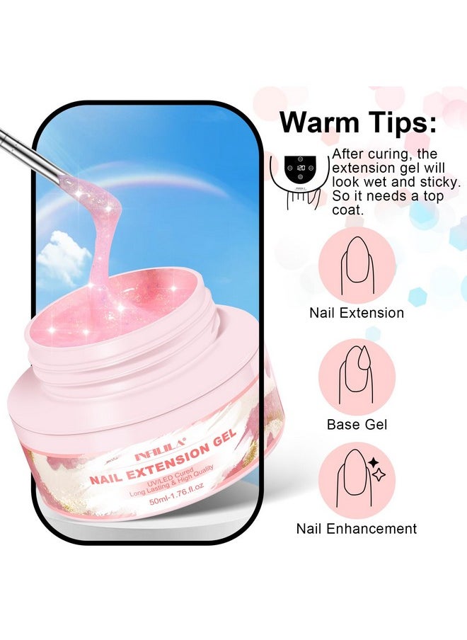 Poly Nail Gel Builder Gel For Nails, 50Ml Baby Pink Poly Nail Gel, Glitter Poly Nail Gel Colors, Nail Extension Gel For Nails Art Design Professional Salon Uv/Led Nail Lamp Required