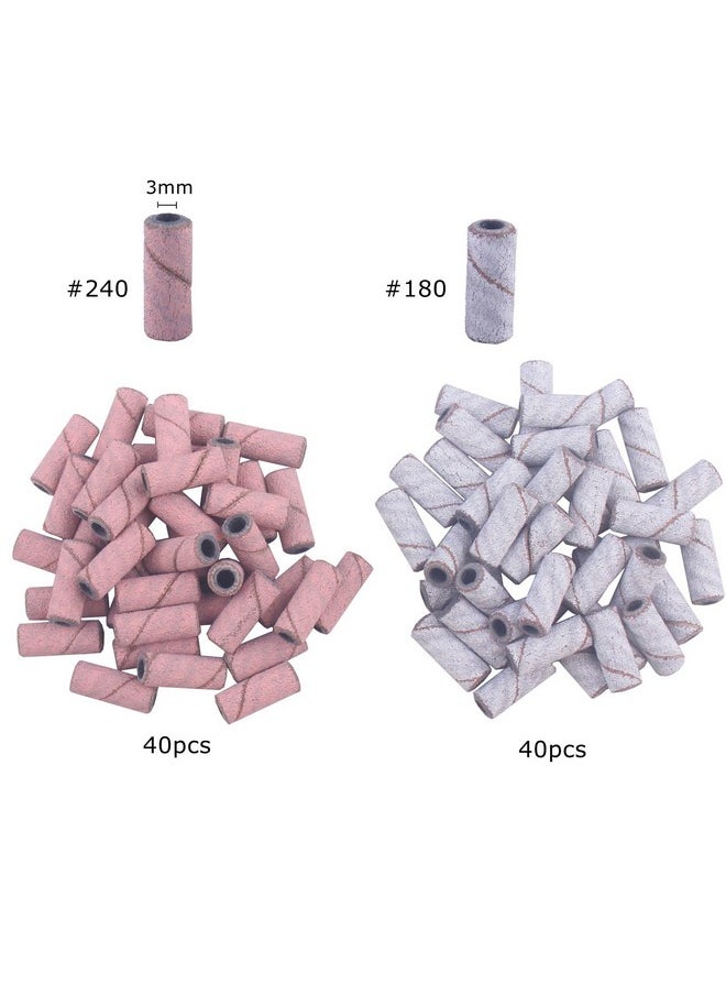 Small Sanding Bands 240 180 Grit For Nail Drill, 80Pcs Nail Sanding Bands With 3Mm Mandrel Bit For Acrylic Nails Cuticle Nail Prep(240#180#)