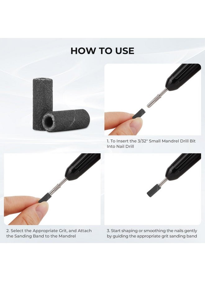 Small Sanding Bands Nail Drill Bit, 80 Piece Extra Fine Sanding Bands For Nail Drill With 3.1Mm Mandrel Bit For Acrylic Nails Gel Removing Shaping Polishing Nail Salon Use (240 Grit, Black)