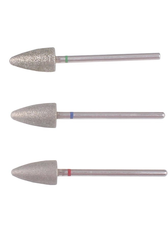 3Pcs Pedicure Cone Drill Bits For Foot Callus Smoothing, 3/32 Shank Pro Diamond Cuticle Bit(Fine+Medium+Coarse)