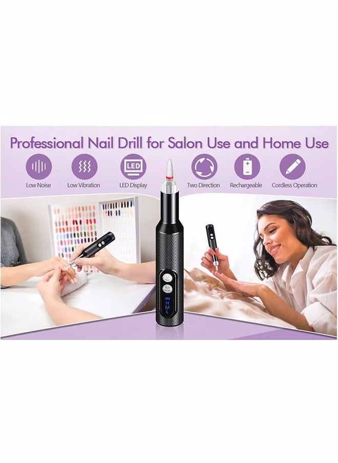 Cordless Nail Drill for Gel Manicures, Professional Electric Nail File for Salon and Home (Black)