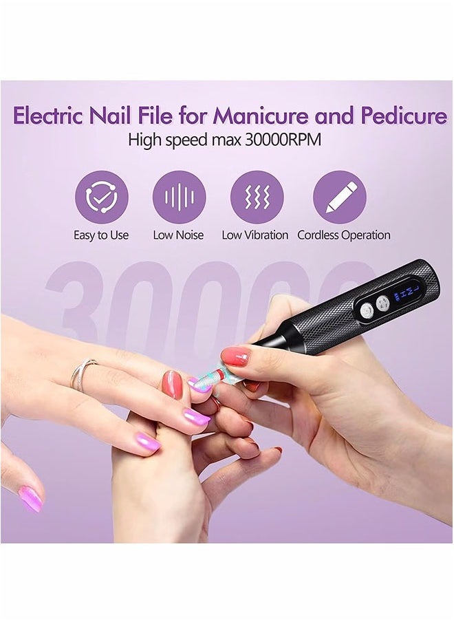 Cordless Nail Drill for Gel Manicures, Professional Electric Nail File for Salon and Home (Black)