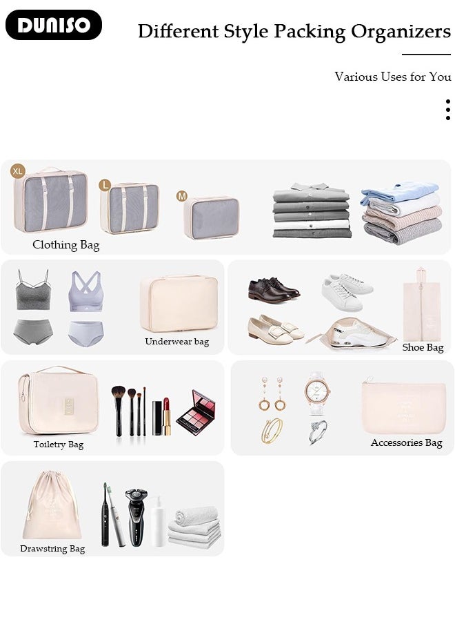 8 Piece Travel Organizer Bags for Luggage, Waterproof and Durable Travel Bags, Packing Cubes for Travel, Compression Cubes for Suitcases, Travel Bags for Clothes, Toiletries, Clothing, Underwear