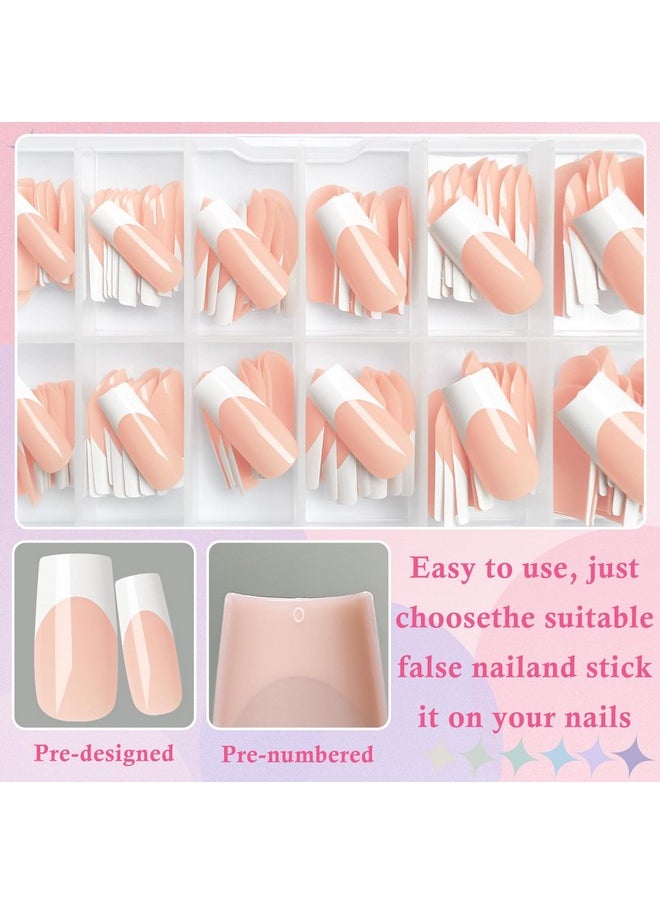 Long French Tip Press On Nails Square Fake Nails With Glue & Tabs, 144Pc White French Tips Glue On Nails Press On Nails Medium Long Fake Nails Square False Nail French Acrylic Nails Tips