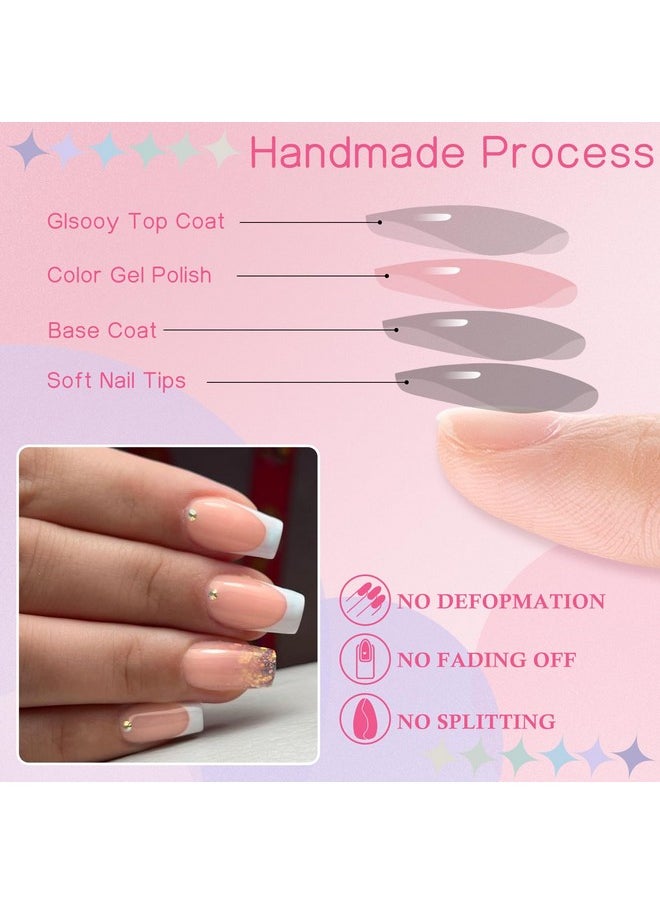 Long French Tip Press On Nails Square Fake Nails With Glue & Tabs, 144Pc White French Tips Glue On Nails Press On Nails Medium Long Fake Nails Square False Nail French Acrylic Nails Tips