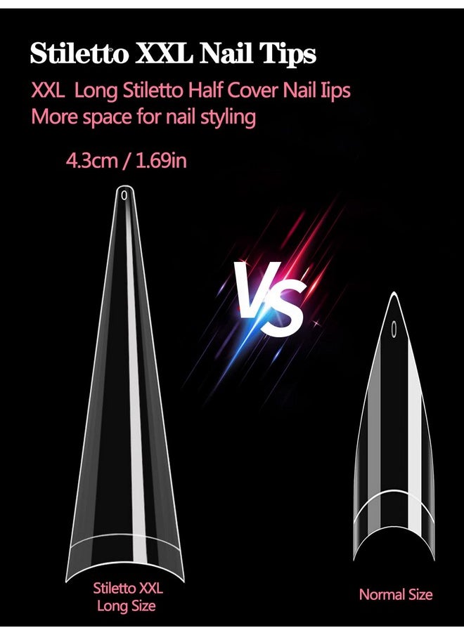 Stiletto Nail Tips For Acrylic Nail, 500Pcs Xxl Stiletto Nail Tips Half Cover False Nails Tips For Nail Salon And Home Diy 10 Sizes