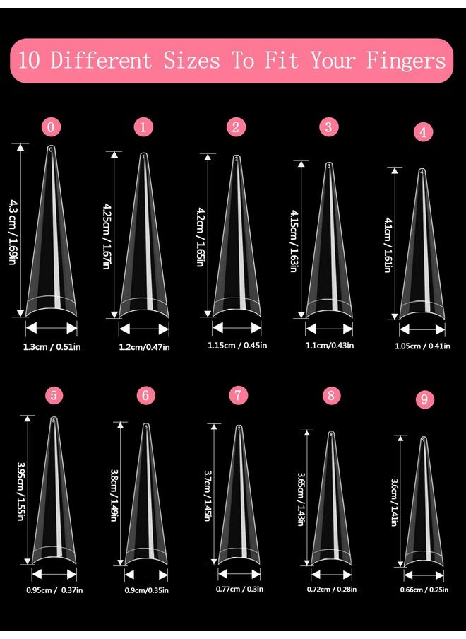 Stiletto Nail Tips For Acrylic Nail, 500Pcs Xxl Stiletto Nail Tips Half Cover False Nails Tips For Nail Salon And Home Diy 10 Sizes