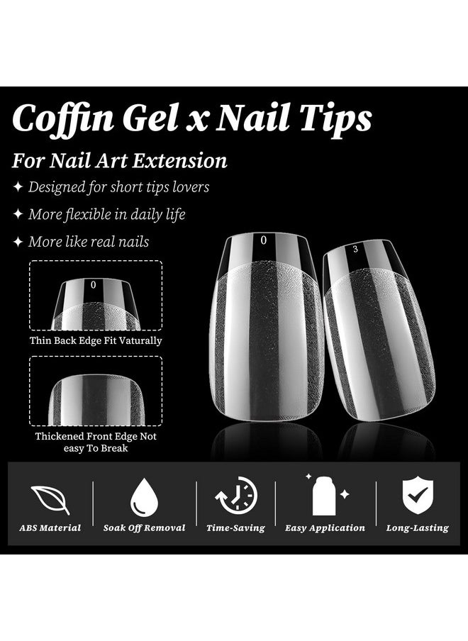 300Pc Coffin Gel X Nail Tips Short Fake Nails Clear Coffin Nail Tips Full Cover Clear Short Coffin Artificial False Nails Soft Gel Nail Tip For Acrylic Nail Extension Press Nail Making
