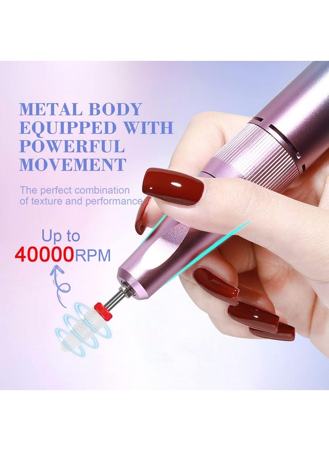 Electric Nail Drill Professional: 40000Rpm Powerful Electric Nail File Portable Nail Drill With 12 Drill Bits Rechargeable Efile For Acrylic Gel Nails Removing Manicure Pedicure Salon