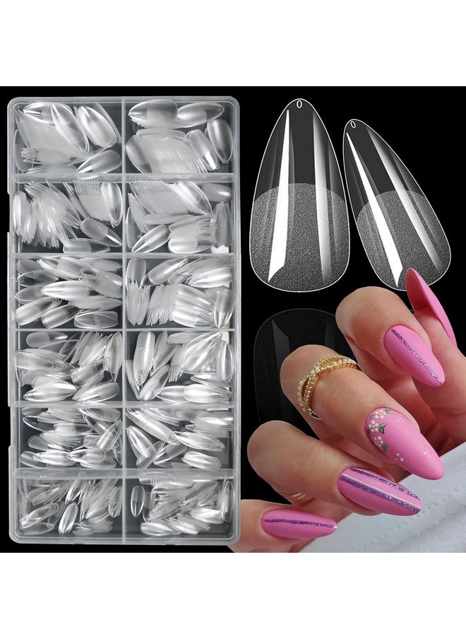 600Pc Medium Almond Gel X Nail Tips Clear Fake Nail Short Stiletto Soft Gel Nail Tips Full Cover False Nail Gel X Almond Nail Tips For Gel X Acrylic Nails Extension Press On Nails Making