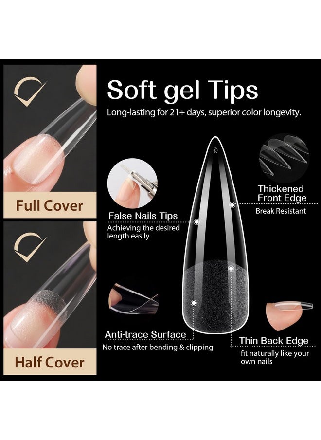 Clear Stiletto Fake Nails 216Pcs Extra Long Stiletto Nails Full Cover Clear Gel Nail Tips No Need File Long Stiletto Fake Nails 12 Sizes Gelly Tips For Nail Extension Home Diy Salon