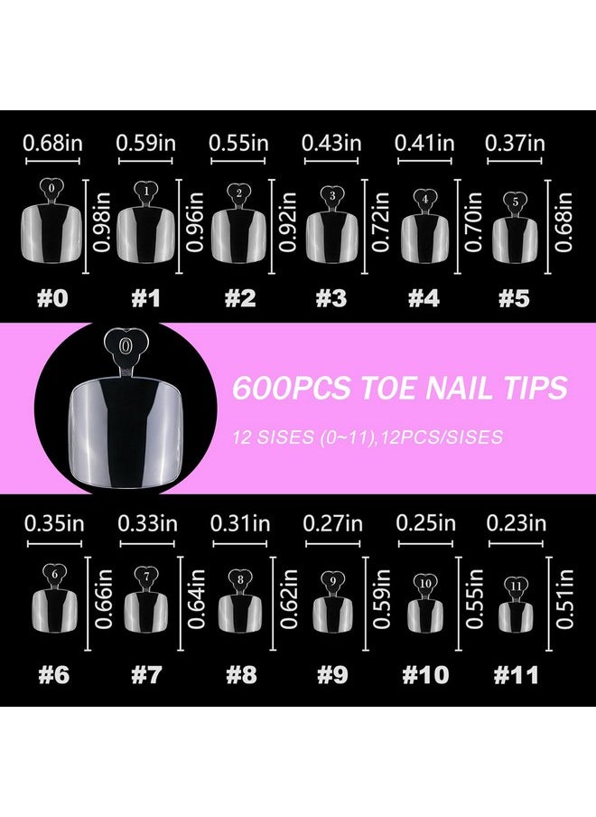 600Pcs Toe Nail Tips Soft Gel X Nail Tips Toenails Clear Fake Nails Square Acrylic False Toes Nails For Toe Nails Extension, Press On Toenails Making