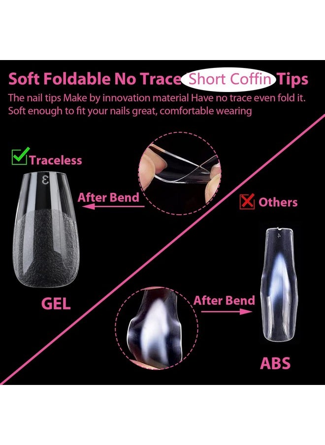 Short Coffin Fake Nails 504Pcs Short Coffin Press On Nails Pre-Shape Short Coffin Gel Nail Tips For Full Cover Acrylic False Nails Nail Extension Home Diy Nail Salon 12 Sizes Gelly Tips