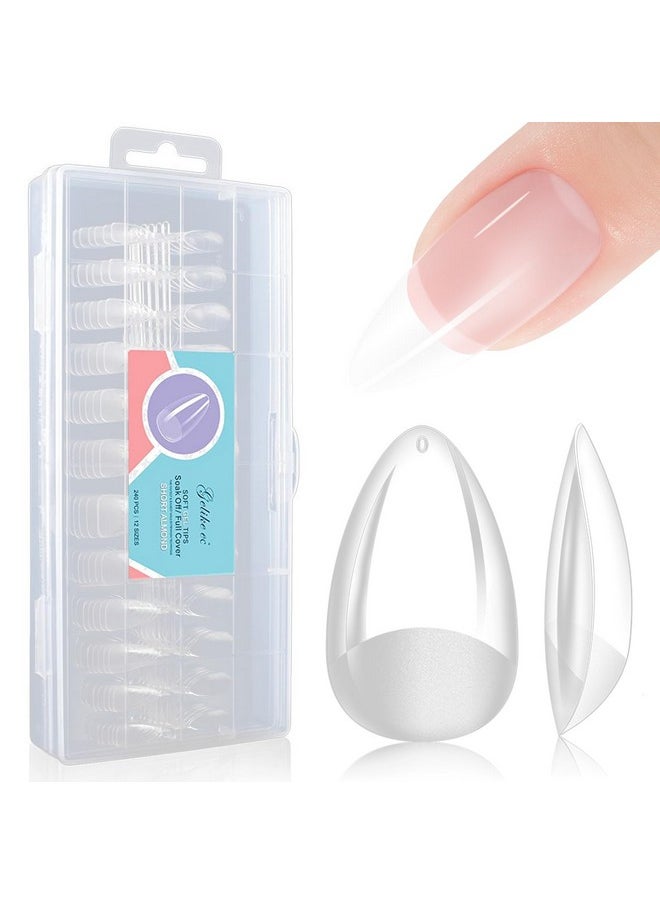 Short Almond Nail Tips: Soft Gel X False Nail Tips Full Cover For Nail Extensions - Acrylic Nails Professional Clear Gelly Tips Preshaped Pmma, 12 Sizes, 240Pcs