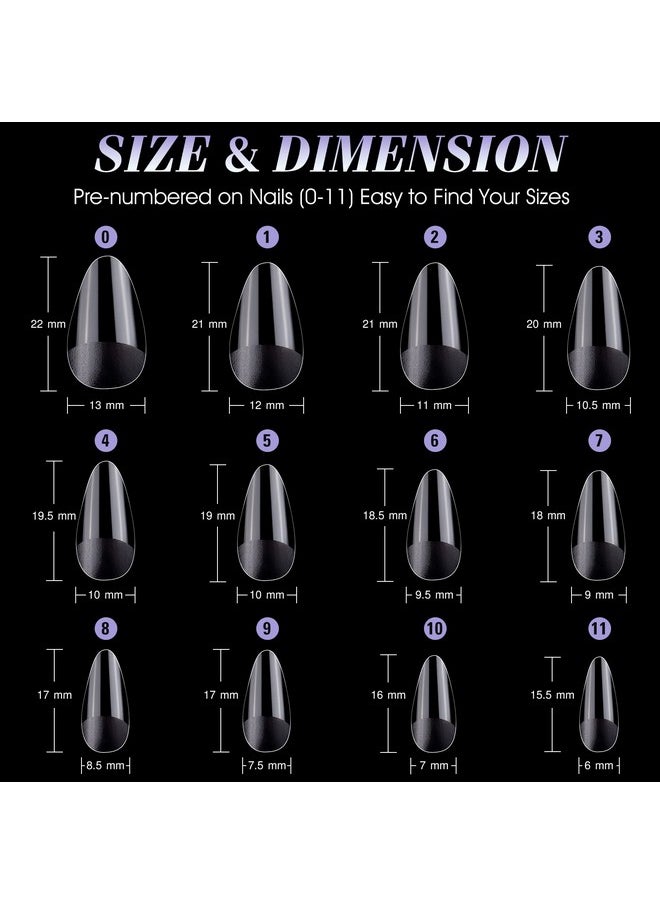 Short Almond Nail Tips: Soft Gel X False Nail Tips Full Cover For Nail Extensions - Acrylic Nails Professional Clear Gelly Tips Preshaped Pmma, 12 Sizes, 240Pcs