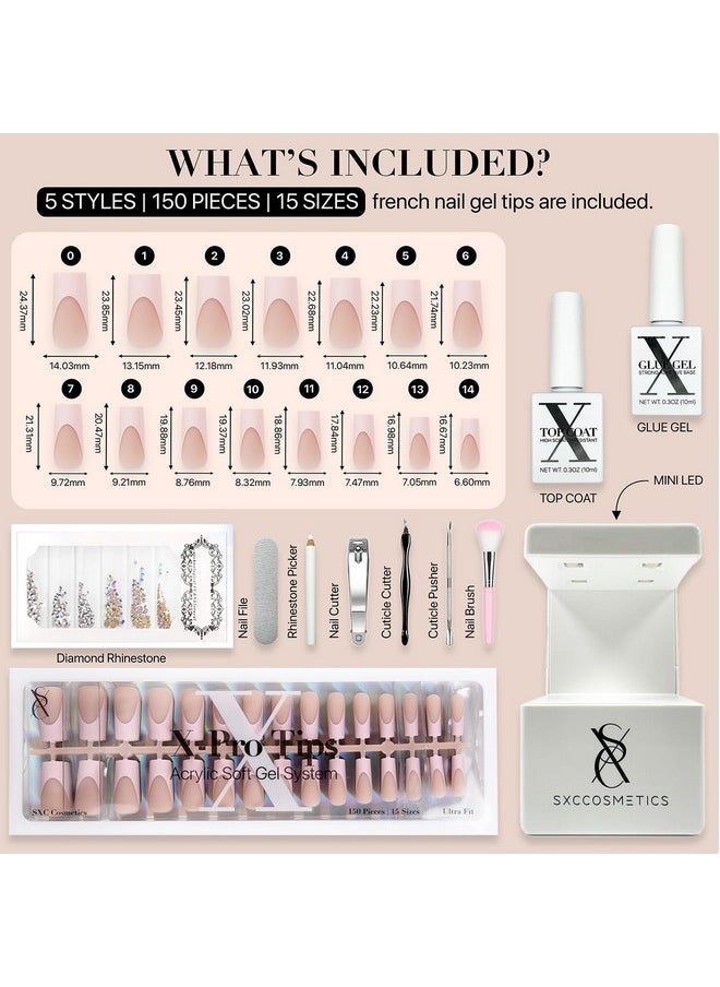 Cosmetics French Tip Press On Nails - Skin Tone Nude And Color Series, Medium Square X-Pro Tips Starter Kit St117Kit