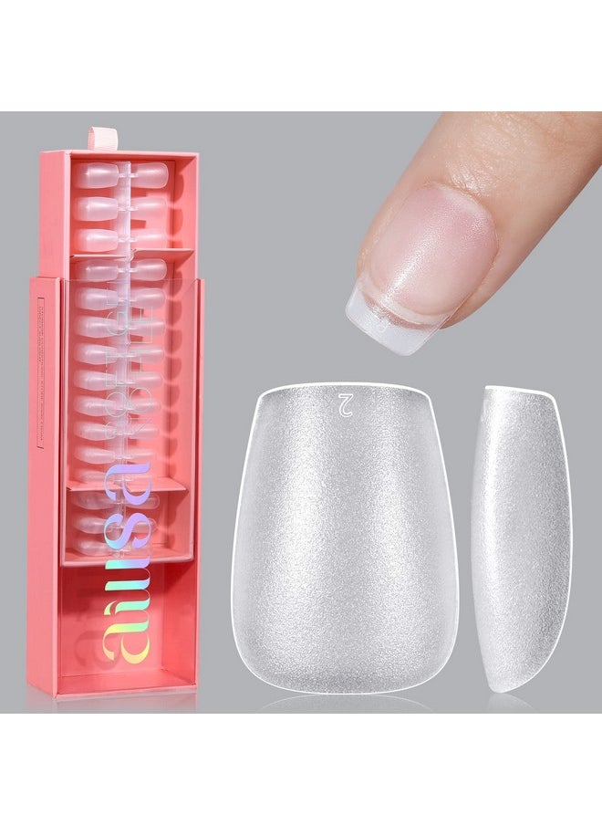 AILLSA Extra Short Coffin Nail Tips 450pcs Soft Gel Full Cover Nail Tips Matte Pre-filed Press on Fake Nail Tips 15 Sizes Pre-Shaped False Gelly Nail Tips