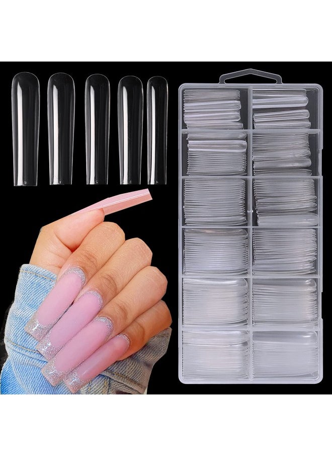 AddFavor Gel x Square Nail Tips 240pcs 3XL Extra Long Tapered Square Clear Fake Nails No C Curve Acrylic Nail Tips for Professional Nail Salon and Home DIY