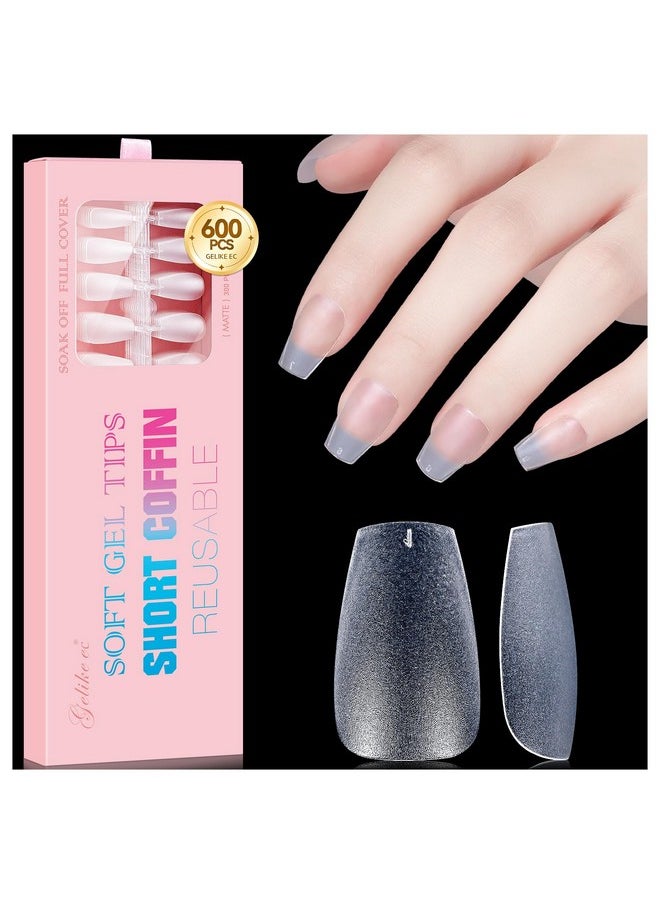 Short Coffin Gel X Nail Tips 600Pcs Pre-Shape Acrylic Nail For Full Cover Extension Diy At Home Salon 12 Sizes Gelly