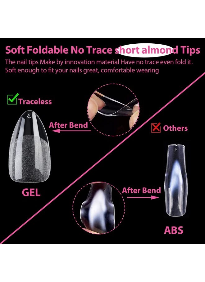 Short Almond Fake Nails 216Pcs Pre-Shape Gel Acrylic Nail Tips For Full Cover Nail Extension Home Diy Nail Salon 12 Sizes Gelly Tips