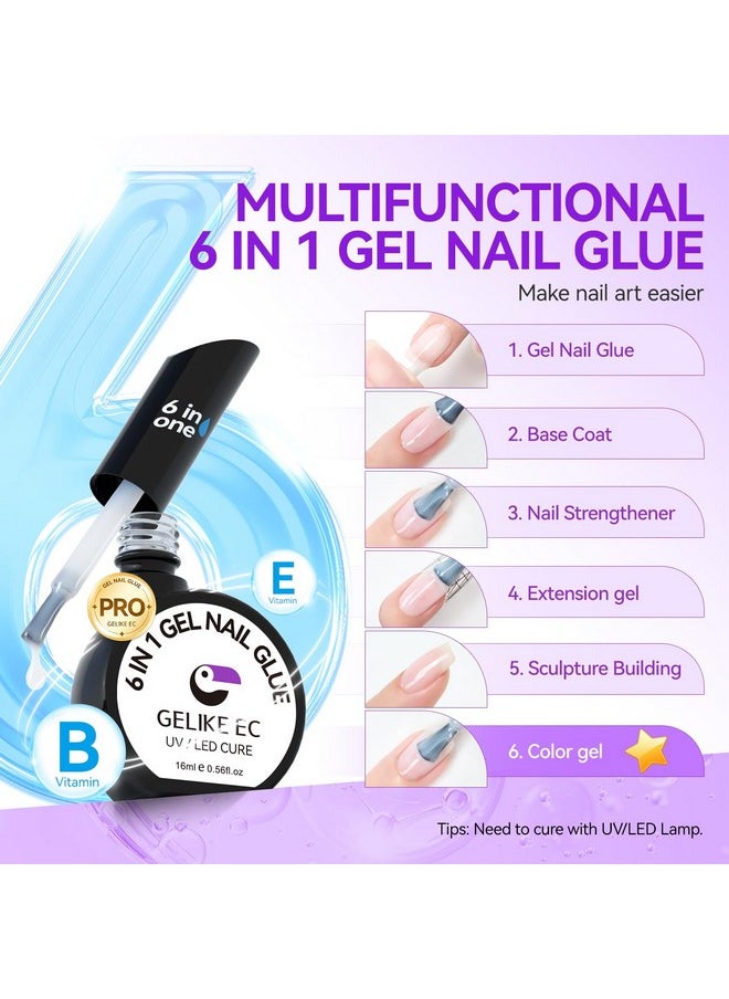 Gel X Nail Kit - 6 In 1 Milky White Uv Gel Glue 16Ml, No Wipe Top Coat Gel 8Ml, 528Pcs Short Square Nail Tips And Uv Lamp…