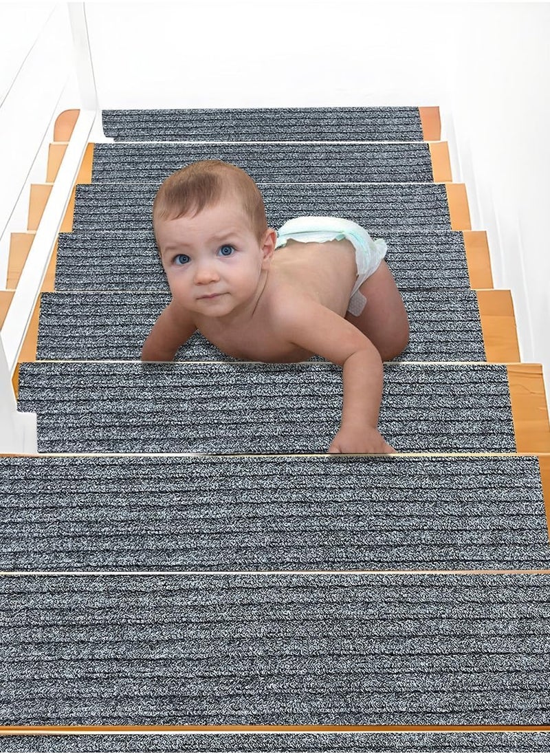 Indoor Steps Carpet 10PCS Treads Stair Carpet Felt Stairs Runner Rugs, Non Slip Staircase Step Mat Stick On Stair Treads with Washable Steps Pads Edging Stair Mat for Kids Elders Pets 76x25cm