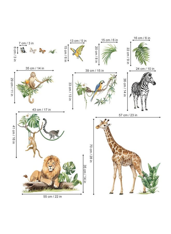 Large Jungle Animal Tropical Leaves Wall Decals Safari Tree Lion Giraffe Monkey Wall Stickers Baby Nursery Kids Bedroom Living Room Wall Decor