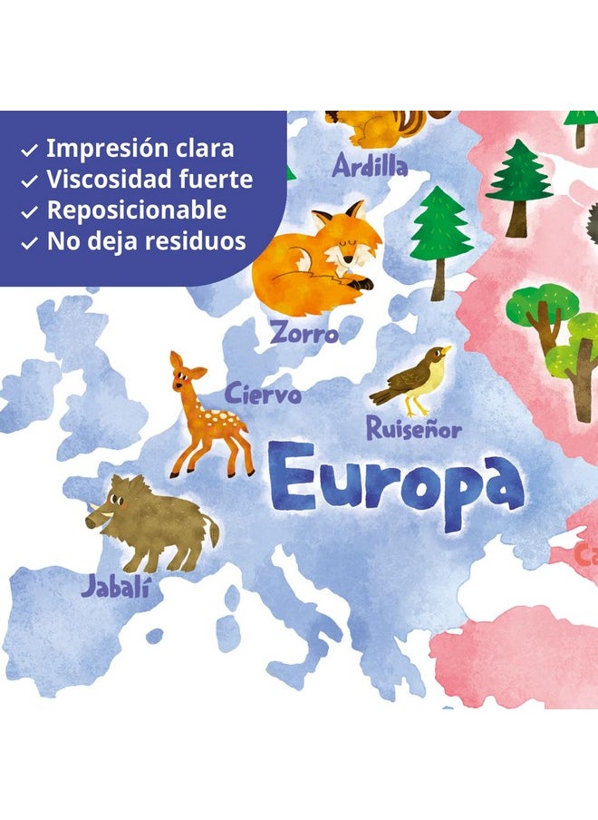 Sg2-1615Ses Spanish Animal World Map Kids Wall Stickers Decals Mapa Del Mundo Animal Peel And Stick Removable For Nursery Bedroom Living Room Art Murals Decorations