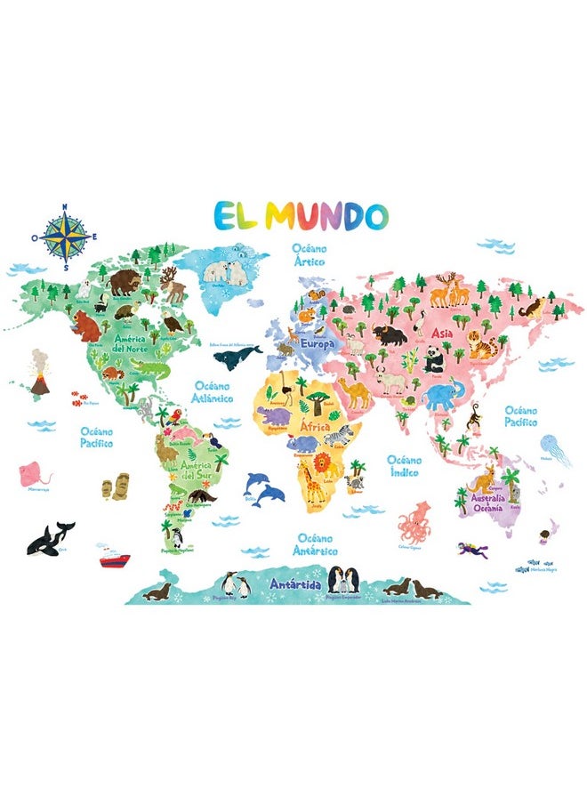 Sg2-1615Ses Spanish Animal World Map Kids Wall Stickers Decals Mapa Del Mundo Animal Peel And Stick Removable For Nursery Bedroom Living Room Art Murals Decorations