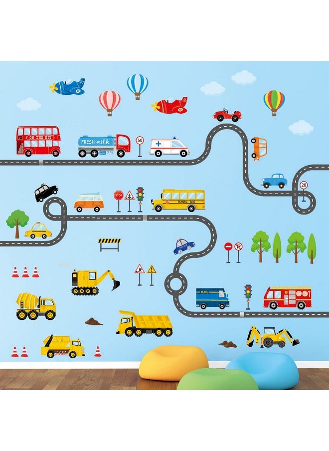 Sg3-2308 Transports And Road Wall Stickers Decals Kids Peel And Stick Removable For Nursery Bedroom Living Room Décor Construction Car Truck Tractor Boys Playroom…