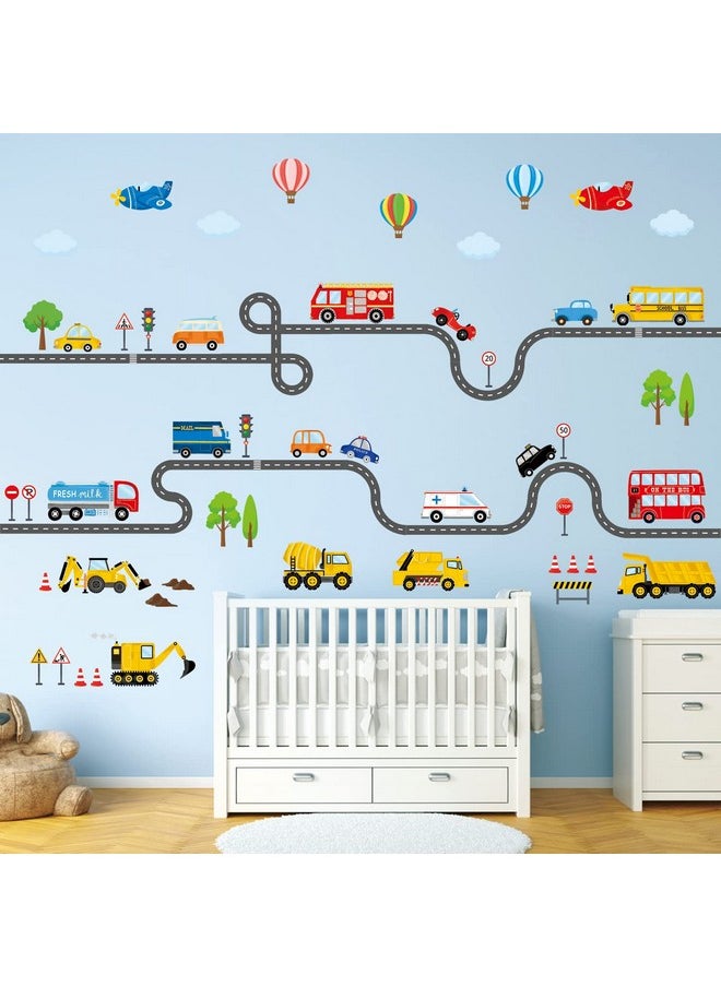 Sg3-2308 Transports And Road Wall Stickers Decals Kids Peel And Stick Removable For Nursery Bedroom Living Room Décor Construction Car Truck Tractor Boys Playroom…