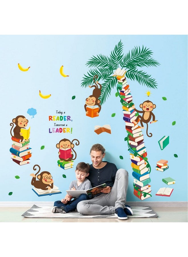 Ds9-8065 Monkey Tree Books Wall Stickers Decals For Kids Jungle Reading Playroom Toddler Reading Nook Safari Classroom Bedroom Baby Decor Diy Animals Nursery