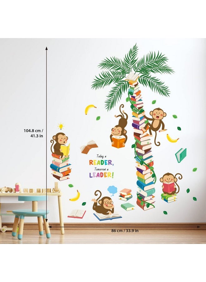 Ds9-8065 Monkey Tree Books Wall Stickers Decals For Kids Jungle Reading Playroom Toddler Reading Nook Safari Classroom Bedroom Baby Decor Diy Animals Nursery