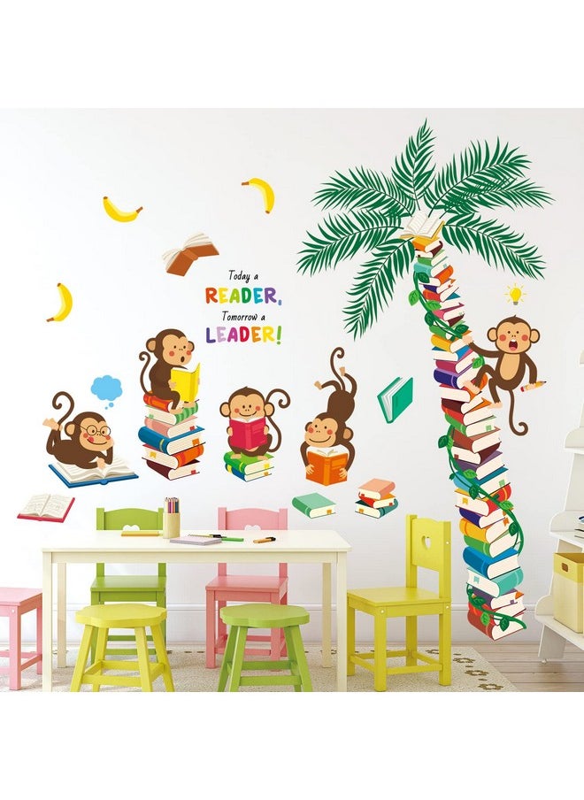 Ds9-8065 Monkey Tree Books Wall Stickers Decals For Kids Jungle Reading Playroom Toddler Reading Nook Safari Classroom Bedroom Baby Decor Diy Animals Nursery