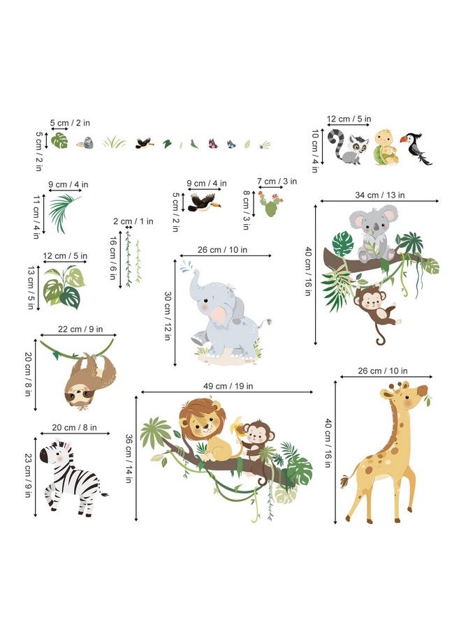 Jungle Animals Tree Branch Wall Decals Safari Monkey Giraffe Lion Wall Stickers Baby Nursery Kids Room Daycare Wall Decor