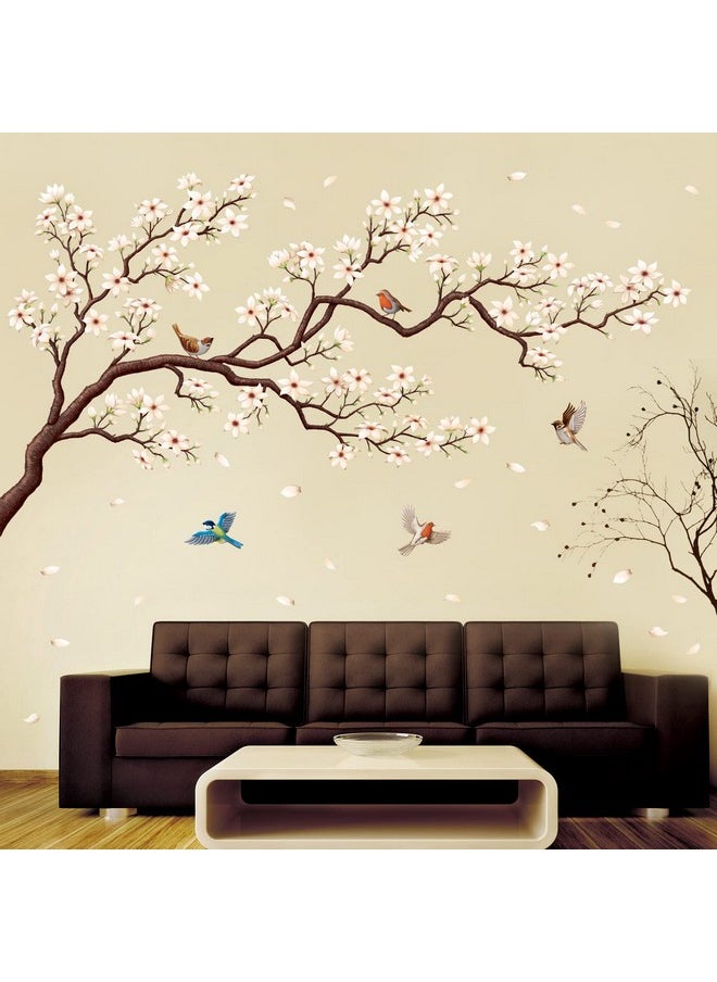 Sg4-2213 Oriental Flower Tree Wall Stickers Decals White Cherry Blossom Peel And Stick Bedroom Living Room Flower Murals Décor Floral Bird Furniture Art Removable Nursery Baby Birch