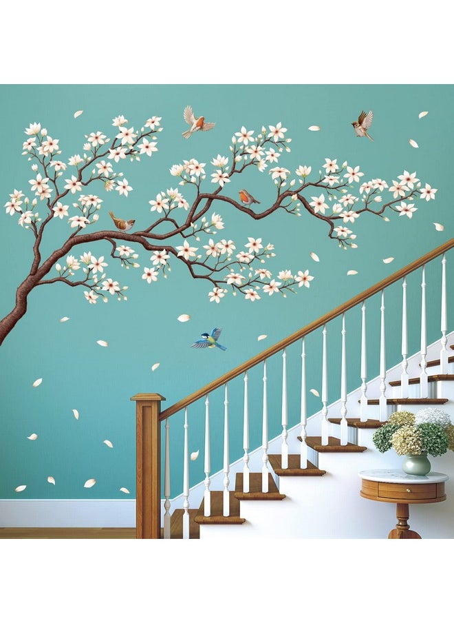 Sg4-2213 Oriental Flower Tree Wall Stickers Decals White Cherry Blossom Peel And Stick Bedroom Living Room Flower Murals Décor Floral Bird Furniture Art Removable Nursery Baby Birch