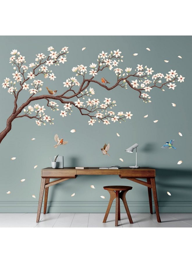 Sg4-2213 Oriental Flower Tree Wall Stickers Decals White Cherry Blossom Peel And Stick Bedroom Living Room Flower Murals Décor Floral Bird Furniture Art Removable Nursery Baby Birch