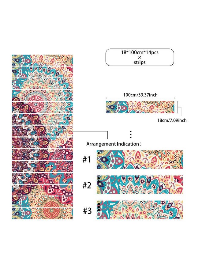 14Pcs Boho Mandala Totem Peel And Stick Stair Riser Stickers, Self Adhesive Vinyl Staircase Decals Decor For Steps, 39.37''X7.08'' Multicolor Romany Floral