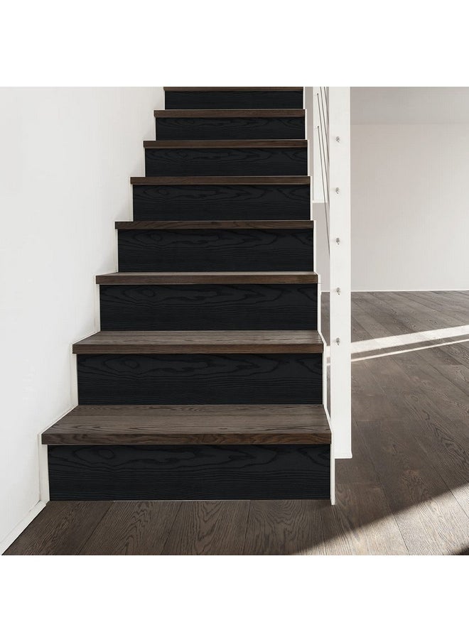 4 Strips Peel And Stick Stair Riser Sticker, Black Wood Contact Paper Self Adhesive Vinyl Stairway Stickers, Staircase Step Decals For Home Decor, 7.87