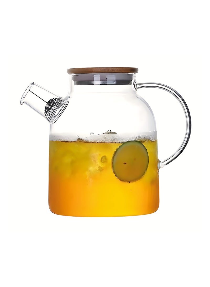 1500ML Stovetop Safe Heat Resistant Borosilicate Glass Clear Teapot Removable Filter Sprout for Loose Leaf and Blooming Tea Bamboo Lid Microwave and Dishwasher Kettle for Hot  Iced  and Cold Tea