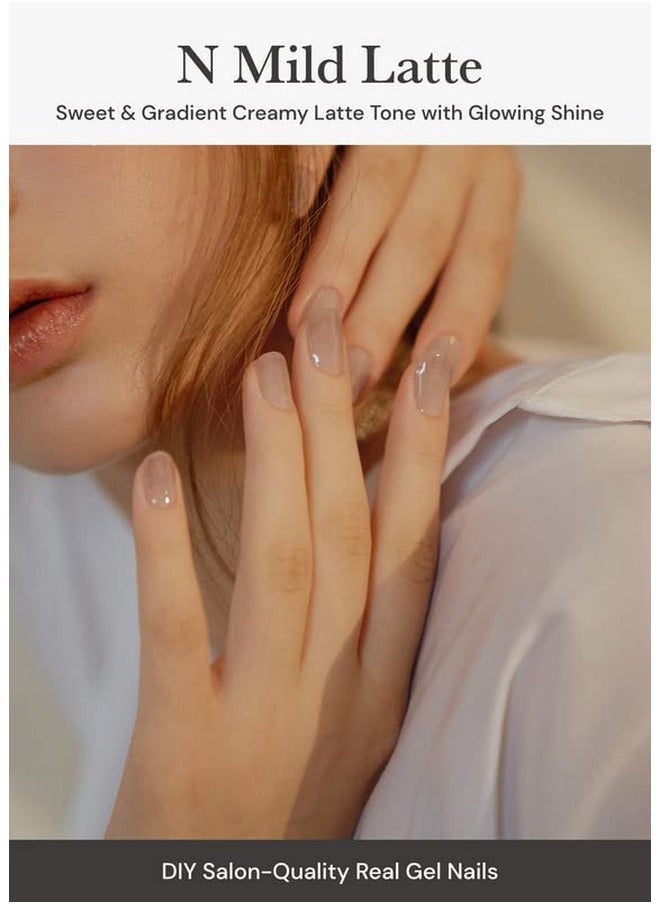 Semi Cured Gel Nail Strips (N Mild Latte) - Nude, Ombre, Works With Any Uv/Led Nail Lamps, Salon-Quality, Long Lasting, Easy To Apply & Remove - Includes 2 Prep Pads, Nail File & Wooden Stick