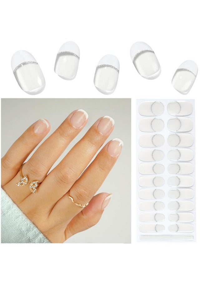 20Pcs Semi Cured Gel Nail Strips Kit For Women,Gel Nail Wraps Soft Press-Ons(White French Tip),Uv Gel Nail Stickers Required Uv Light Nail Diy Salon Quality Gel Polish Strips,Stocking Stuffers Gifts