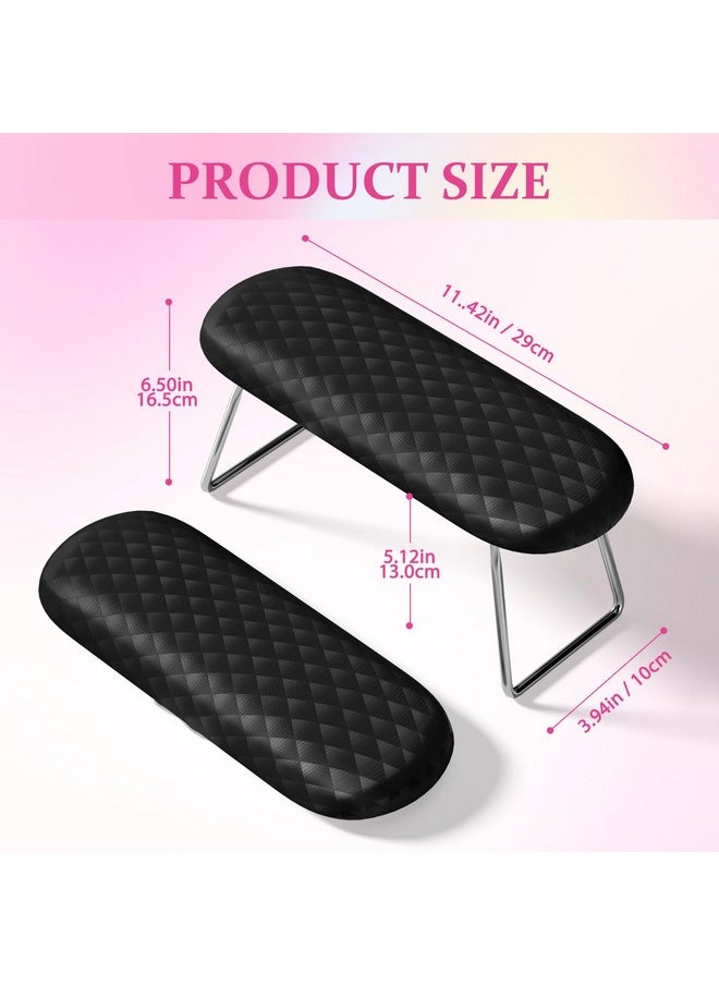 Nail Arm Rest, Foldable Leather Nail Arm Rest With Non-Slip Sleeve, Internal Sponge Filled Arm Rest Pillow With Metal Bracket, Nail Hand Rest For Home Use And Nail Salon Use (Black)