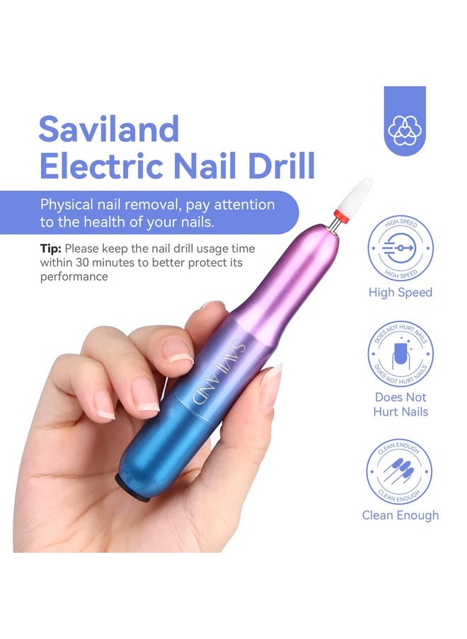 SAVILAND Portable Electric Nail Drill - 20000 RPM USB Electric Nail File with 7 Nail Drill Bits & 51 Sanding Bands for Nail Prep Acrylic Nails Dip Nails Gel Nails Home Salon Use