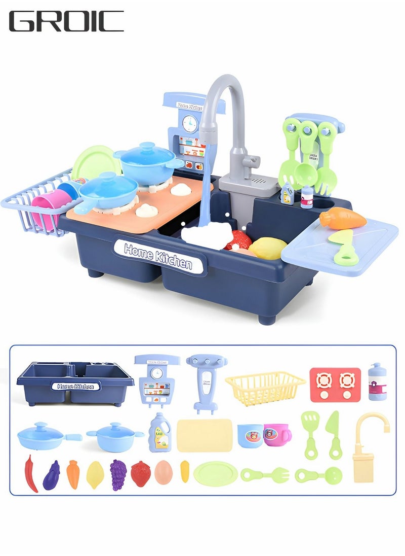 Kitchen Play Sink Toys, Fun & Educative Kids Toy Sink,Sink Toys with Cooking Stove Accessories, Dish Rack, Pot and Pan, Pretend Role