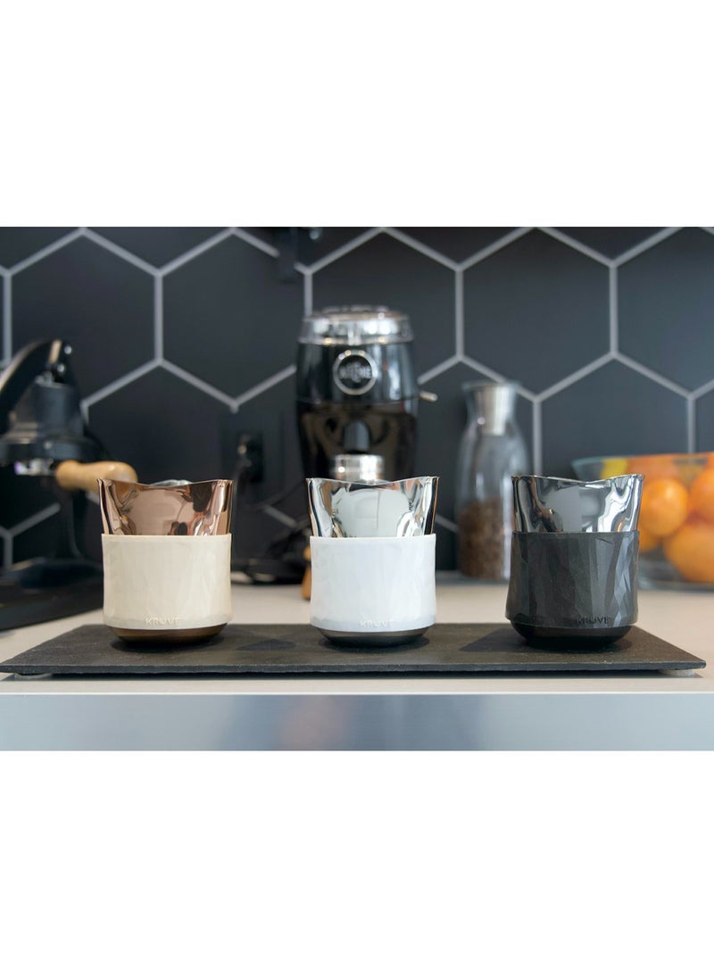 Create 3-in-1 Latte Art Pitcher, with Silicone Sleeve and Measurement Markings, Stainless Steel Food Grade Body, Black - 15oz
